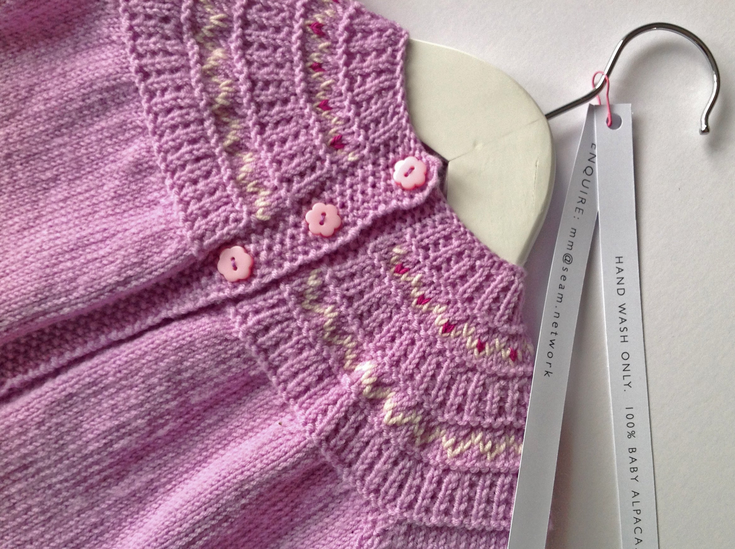 Fairisle yoke cardigan - 100% Baby Alpaca - Lilac