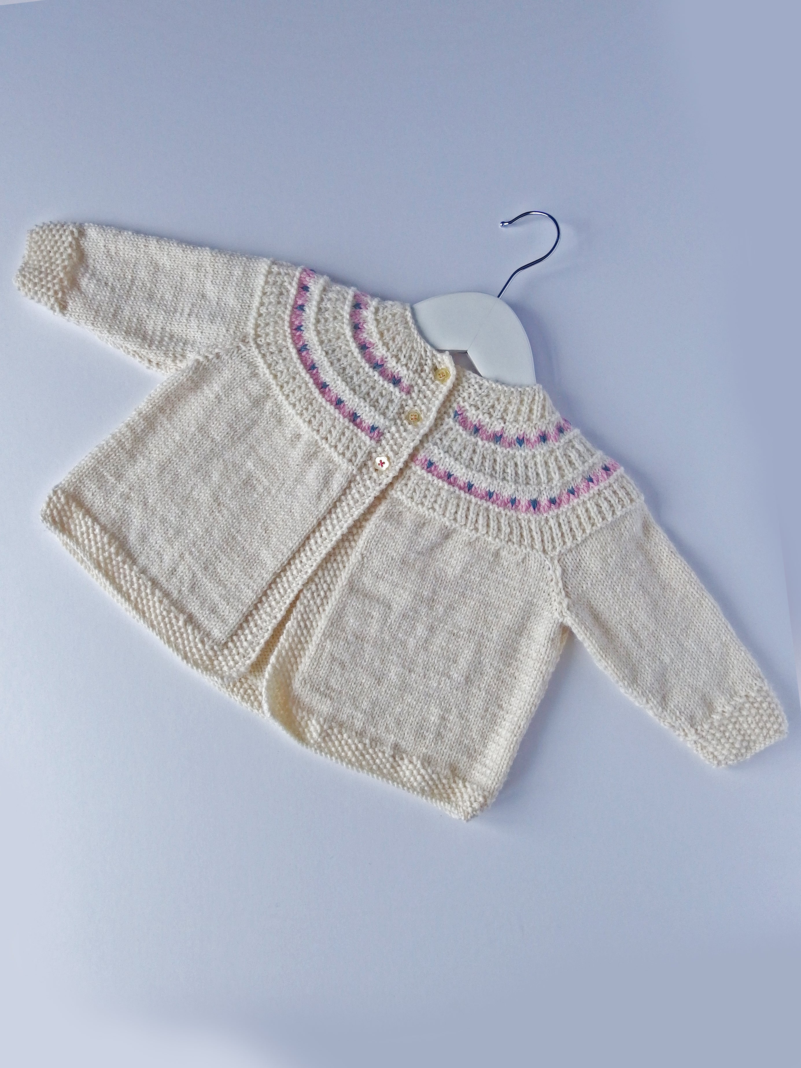 Fairisle yoke cardigan - 100% Baby Alpaca - Vanilla