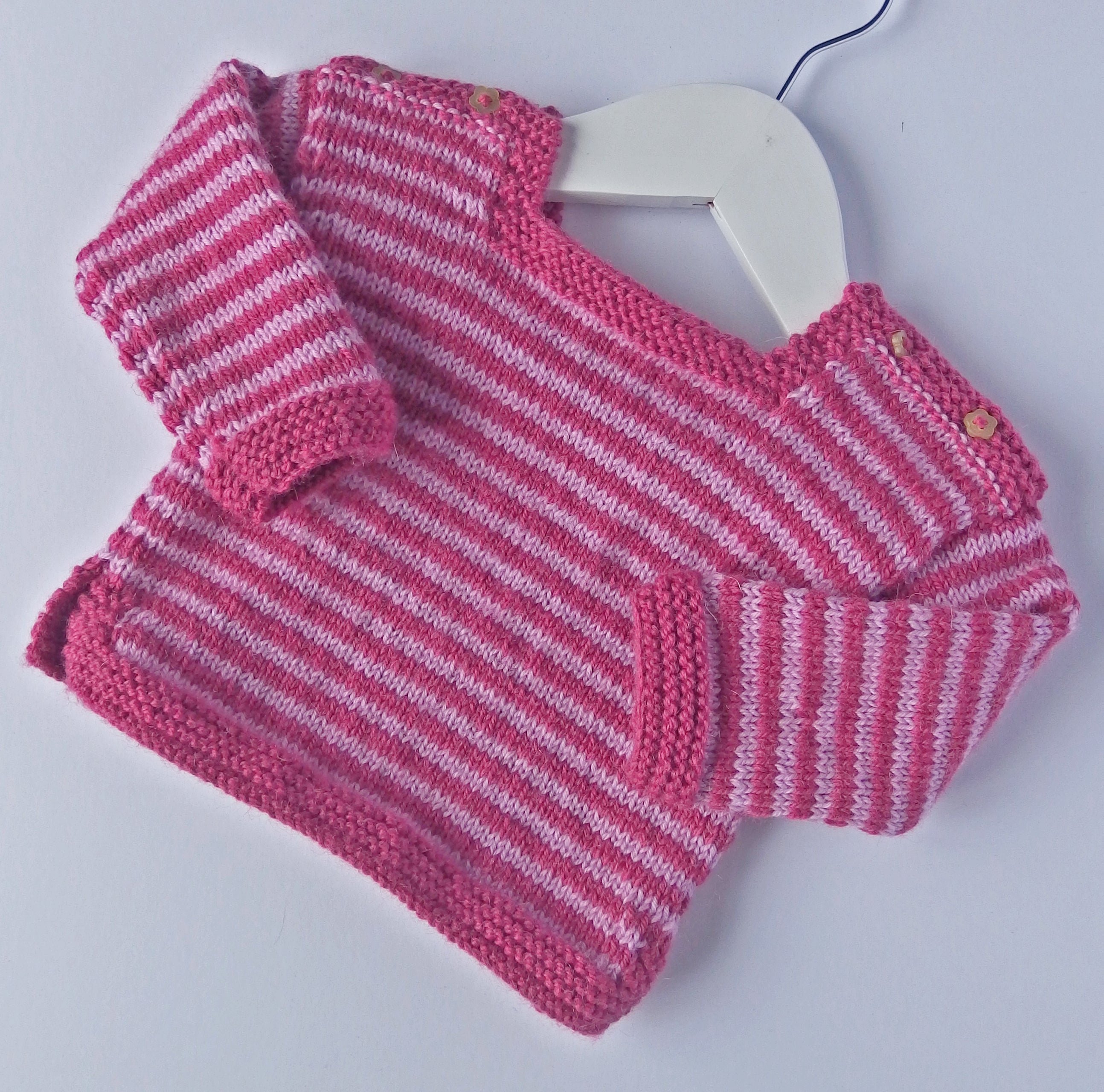 Baby Jumper - 100% Baby Alpaca - Fuchsia & pink stripes
