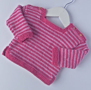 Baby Jumper - 100% Baby Alpaca - Fuchsia & pink stripes