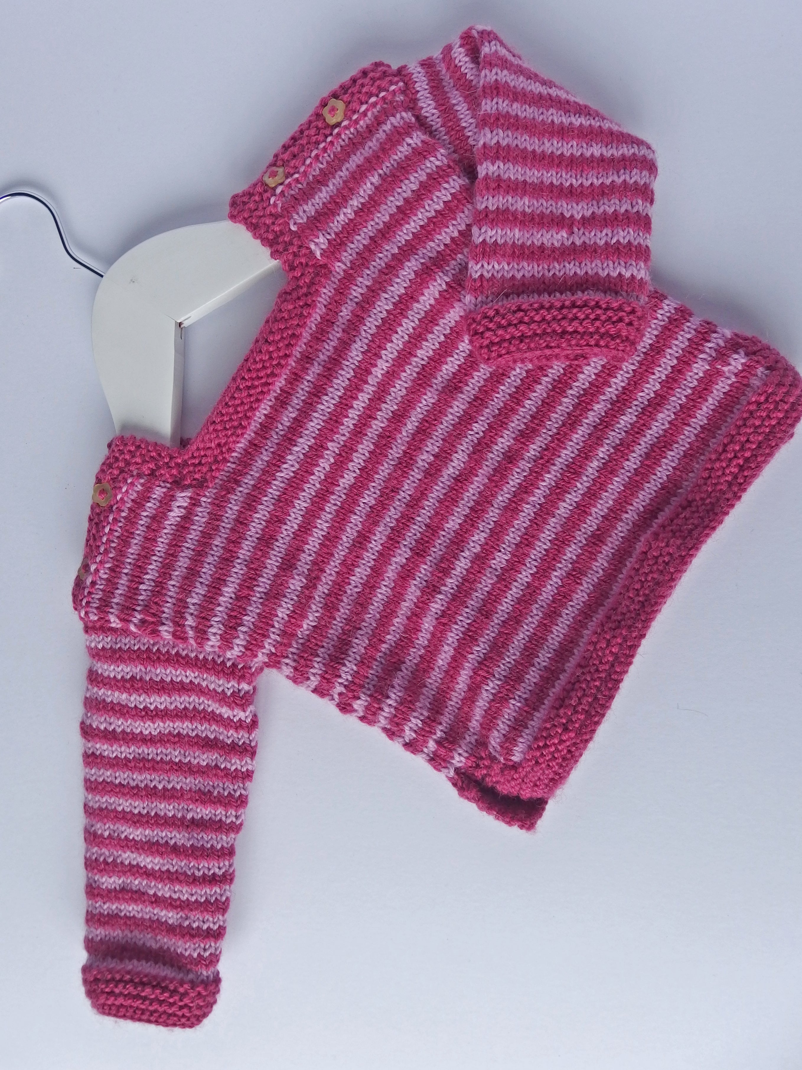 Baby Jumper - 100% Baby Alpaca - Fuchsia & pink stripes