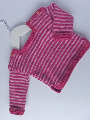 Baby Jumper - 100% Baby Alpaca - Fuchsia & pink stripes