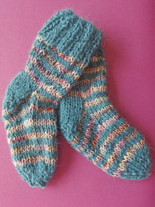 Baby Socks - 80% Wool 20% Silk: Autumn Shades of green stripes