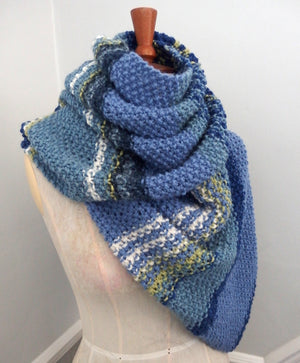 Scarf - Extraordinarily soft 100% Wool: Blue and Green Stripes