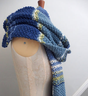 Scarf - Extraordinarily soft 100% Wool: Blue and Green Stripes