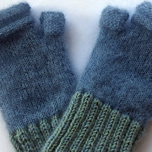 Fingerless Mittens Short, Blue Merino Wool