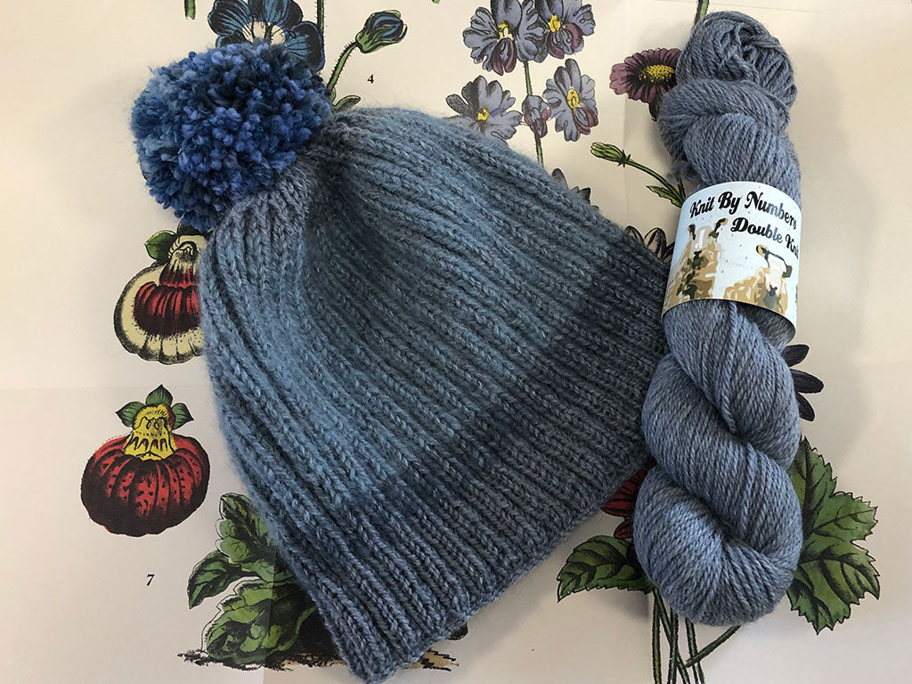 Winter Pom Pom hand-knitted Hat (blues)