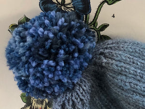 Winter Pom Pom hand-knitted Hat (blues)
