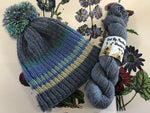 Winter Pom Pom hand-knitted Hat (blues, greens)