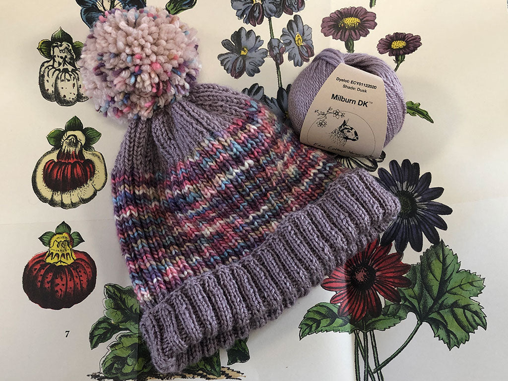 Winter Pom Pom hand-knitted Hat (mauves)