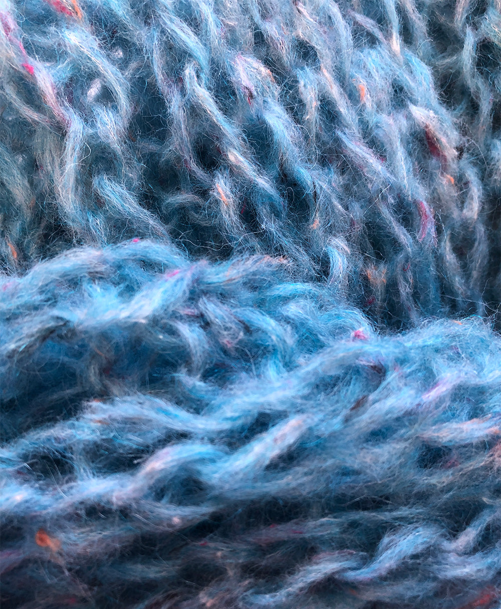 Mohair and super fine alpaca scarf in soft sea blues