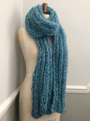 Mohair and super fine alpaca scarf in soft sea blues