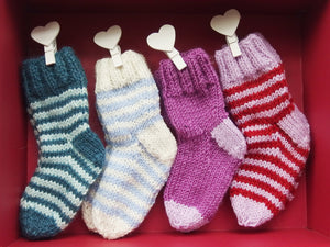 Baby Socks - hand made using 100% baby Merino wool: pink & vanilla