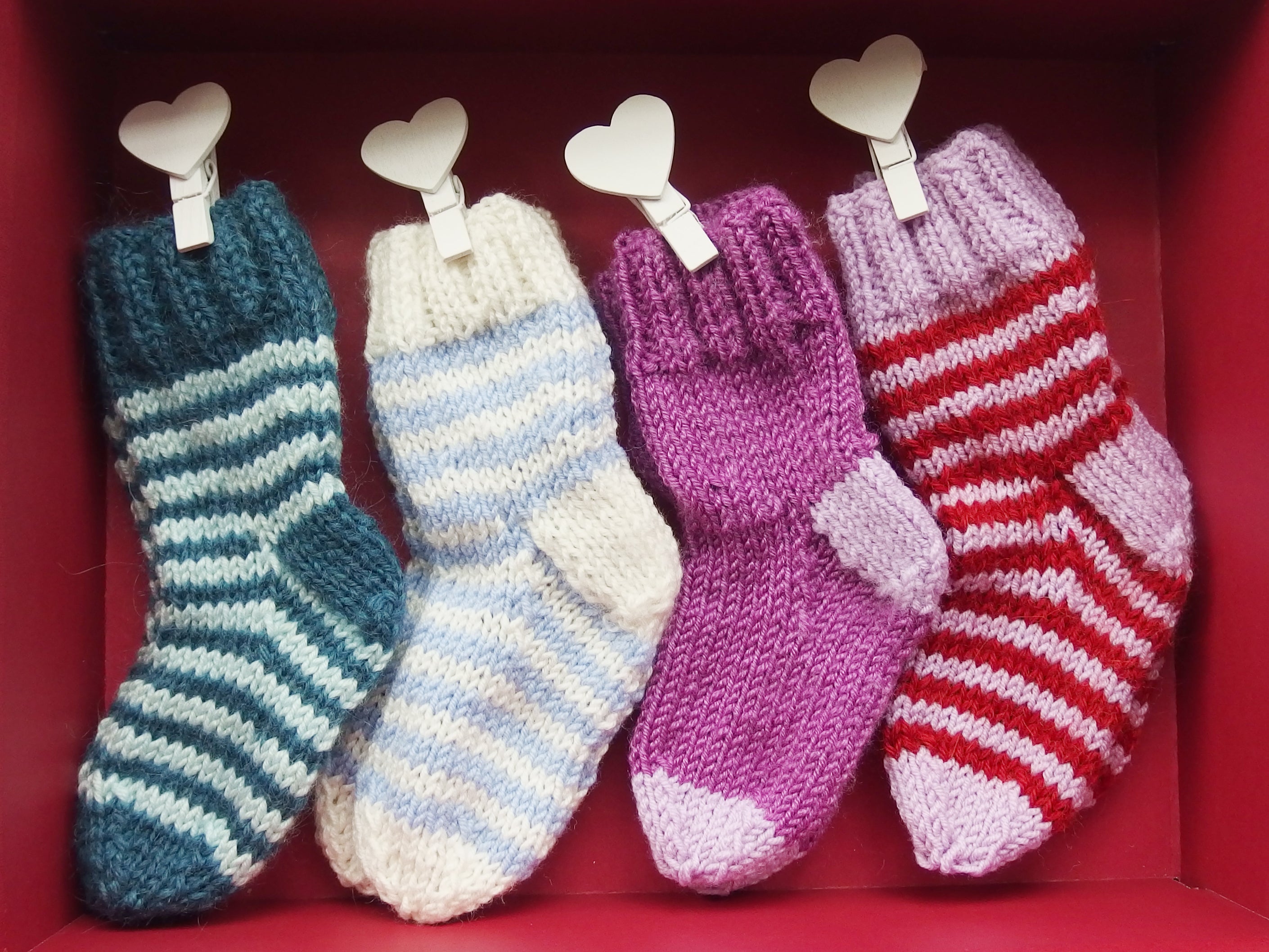 Baby Socks - made using 100% baby merino wool: dark pink & vanilla