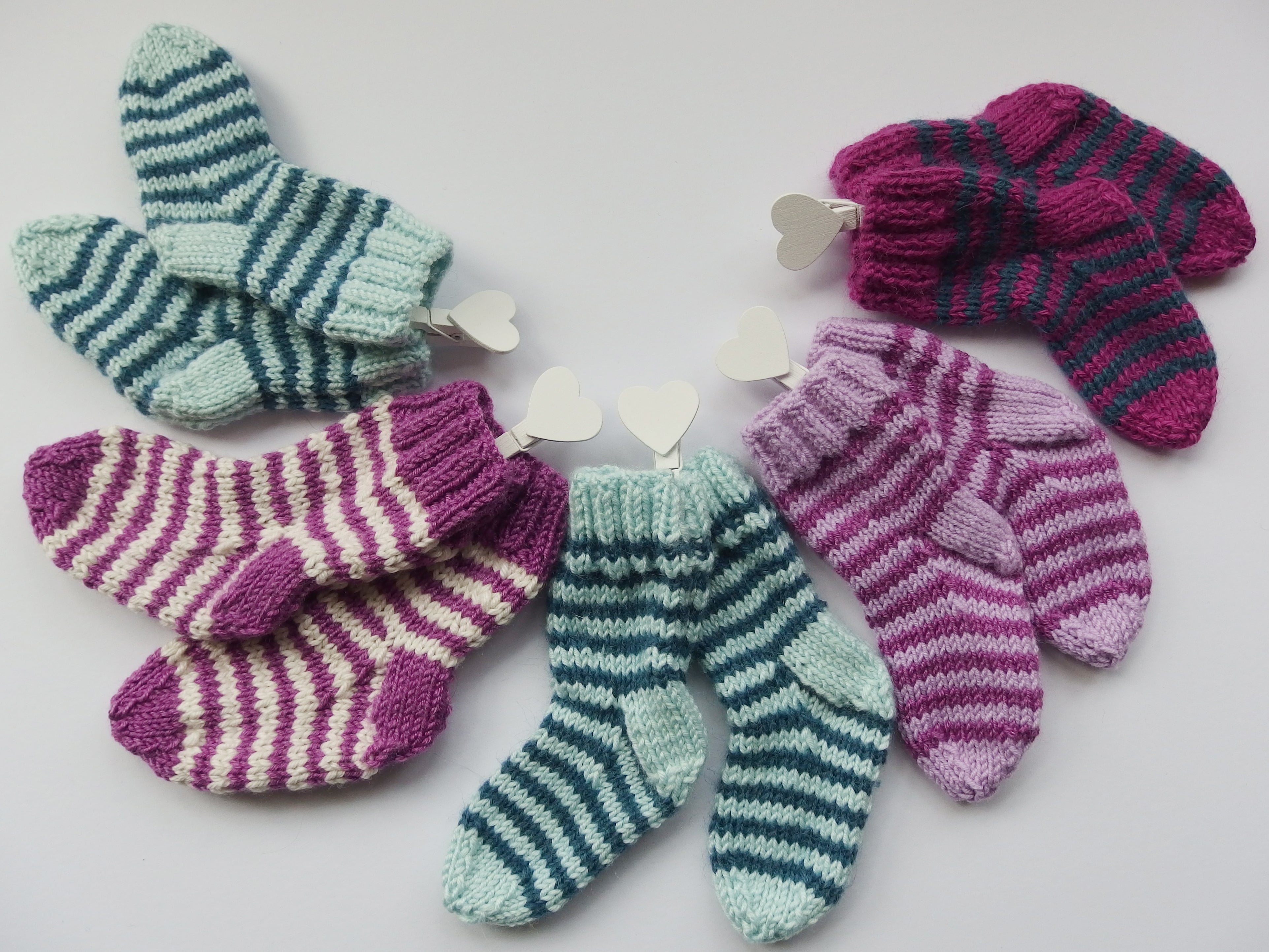 Baby Socks - hand made using 100% baby Merino wool: pink & vanilla