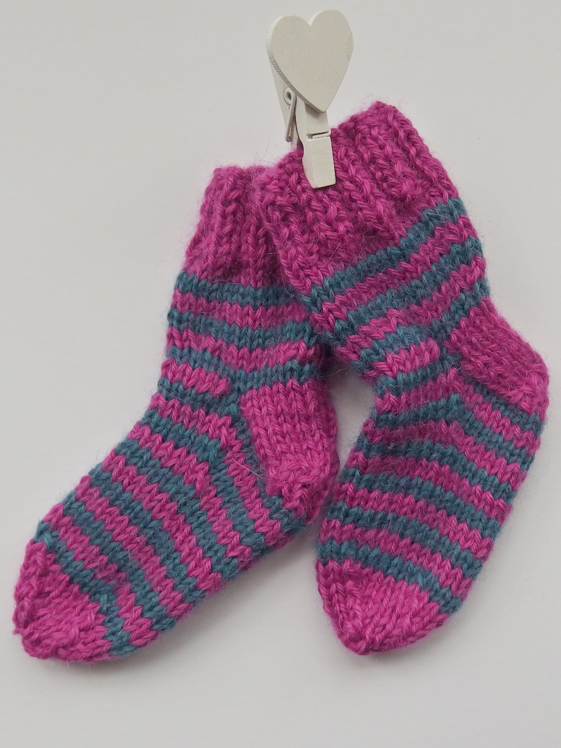 Baby Socks - made using 100% baby merino wool: fushia & teal