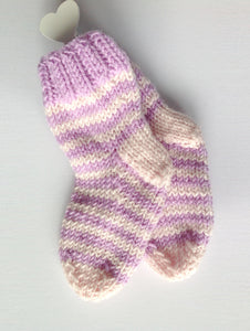 Baby Socks - hand made using 100% baby Merino wool: pink & vanilla
