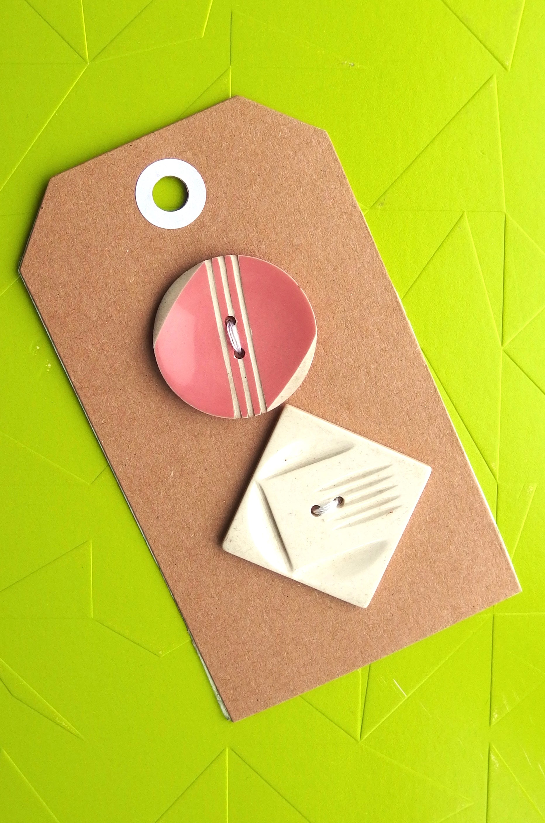 Vintage Buttons: pink & white bakelite